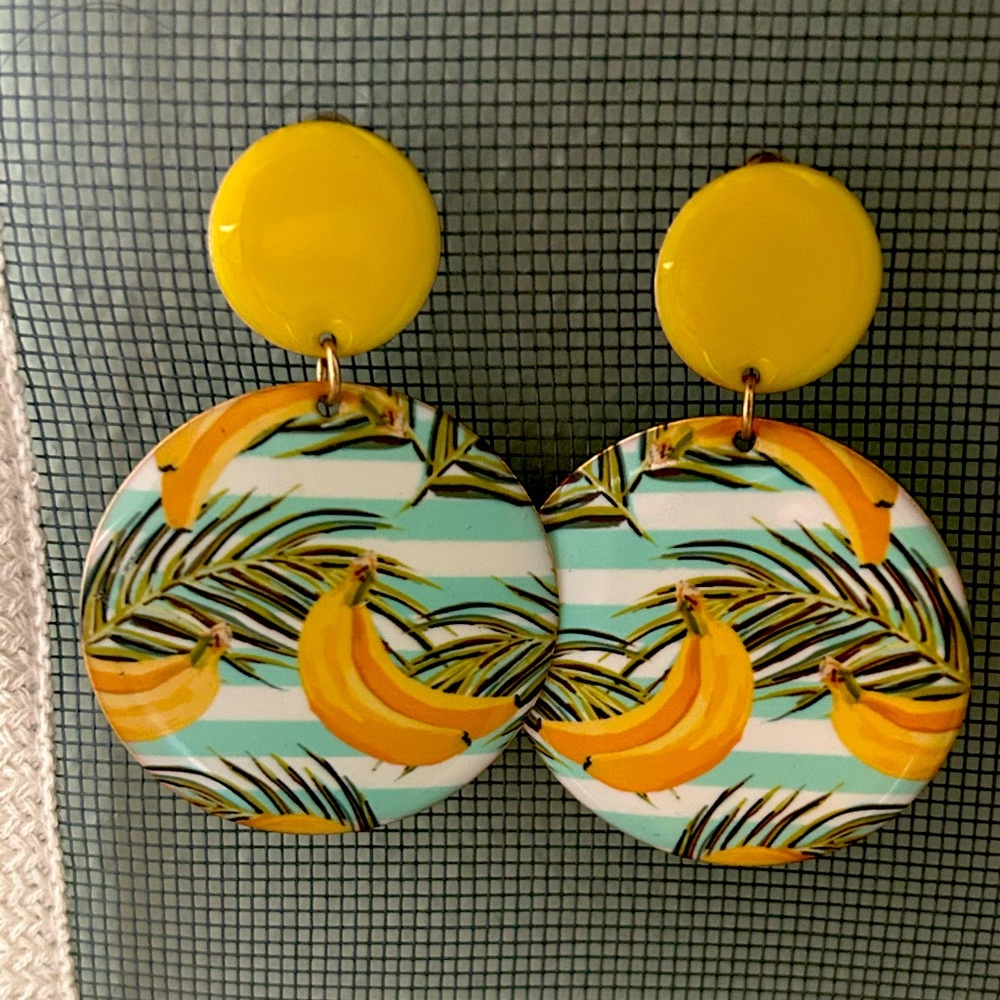 Banana Earrings with Stripes Metal